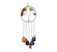 Shuqio 7 Chakra Campana de Viento Árbol de la Vida de Discos de ágata Natural, Campana de Viento de Cristal Hecha a Mano para Exterior e Interior, decoración de Pared con Piedras Preciosas.