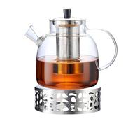 Shuqio Tetera de cristal de 1500 ml con colador y calientaplatos, tetera de cristal transparente, con colador de té extraíble de acero inoxidable y calentador de té de acero inoxidable, perfecto para