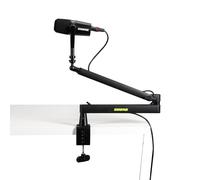 Shure by Gator Soporte de micrófono de escritorio de perfil bajo de alta calidad; totalmente ajustable para configuraciones de podcast, transmisión y oficina en casa (SH-BROADCAST2)
