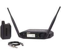 Sistema inalámbrico Shure GLXD14+ para guitarra y bajo, con batería de 12 horas y alcance de 30m. Incluye cable de instrumento y receptor de canal único.