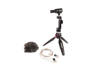 Shure MV88+SE215-CL - Kit portátil de videografía, micrófono MV88+ para iPhone, trípode Manfrotto PIXI, pinza para móvil, soporte, cortavientos AMV88-Fur y auriculares SE215 PRO, aislamiento de sonido