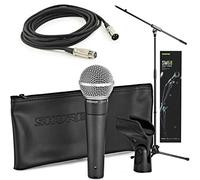 Shure SM58 Quality Bundle with SM58 Cardioid Dynamic Vocal Microphone, 15' XLR Cable, Mic Stand, A25D Mic Clip and Storage Bag, Perfect for Onstage or Studio (SM58-KM-SOM)