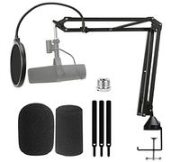 Shure SM7B Boom Arm - Soporte de micrófono con 2 cubiertas de micrófono para reducir los ruidos del viento, gestión de cables y filtro pop de doble capa, adaptador de 3/8 a 5/8 pulgadas compatible con