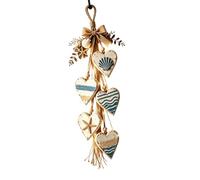Shurhome Arpillera de arpillera con colgante de corazón de madera, A | Lazos de cuerda con cuentas de borlas, adornos colgantes en capas para dormitorio, entrada, sala de estar