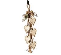 Shurhome Arpillera de arpillera con colgante de corazón de madera, B | Lazos de cuerda con cuentas de borlas, adornos colgantes en capas para dormitorio, entrada, sala de estar