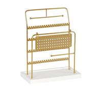Shurhome Elegante soporte para joyas con estructura de metal y madera para pendientes, collares, pulseras, ahorro de espacio, organizador de joyas de viaje y minoristas