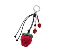 Shurhome Llavero de fresa de ganchillo, colgante de bolsa de cuerda trenzada, bolsos de moda colgante de mochila, accesorios decorativos, llavero de cuerda trenzada, rojo