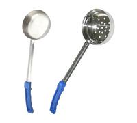 Shurhome Paquete de 2 cucharas de control de porciones de acero inoxidable con mango de goma ergonómico para medir con precisión salsas y sopas en la cocina. Cucharas de control de porciones de acero
