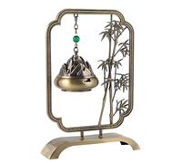 Shurhome Quemador de incienso colgante chino con patrón de bambú, aleación de cobre, bronce, difusor de fragancia, decoración del hogar, horno de bronce antiguo