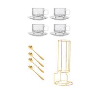 Shurhome Tazas de café de vidrio de 160 ml de alta calidad con platillos y compactas para el hogar o el trabajo. Utilice un elegante juego de tazas de café y platillos de vidrio