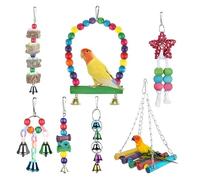 Shurzzesj Juego de columpio de juguete para pájaros, juguetes para jaula de pájaros Budgie, columpio para escalera para pájaros - Juguete para masticar, rompecabezas, columpio en jaula, juego de 7