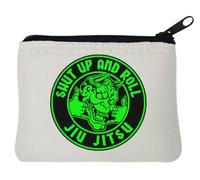 Shut Up and Roll - Monedero brasileño Jiu Jitsu Demon Art de neopreno, 10 x 11 cm, color blanco, White, Talla única