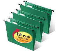 SHUTEX Carpetas colgantes de plástico, paquete de 12 carpetas colgantes reforzadas de capacidad extra, expansión resistente de 2 pulgadas, carpetas de archivador verde, tamaño carta, parte inferior