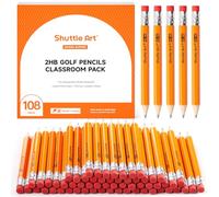 Shuttle Art 108 Lápices con Goma de Borrar, Mini Lápices de Golf HB #2 de 9 cm, Lápice Pre-afilados para Niños, Maestros, Juegos en el Aula, Útiles Escolares para Vuelta al Cole