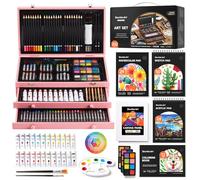 Shuttle Art 202 Piezas Maletin Pinturas, Estuche Pinturas con 4 Bloc de Dibujo, Lienzo, Pintura Acrílica, Lápices de Colores, Lápices de Cera, Pasteles, Kit Pintura para Niños Adultos, Rosa