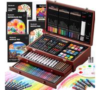 Shuttle Art 202 Piezas Maletin Pinturas, Estuche Pinturas con 4 Bloc de Dibujo, Lienzo, Pintura Acrílica, Lápices de Colores, Lápices de Cera, Pasteles, Kit Pintura para Niños Adultos, Cereza