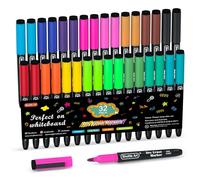 Shuttle Art 32 Rotulador Pizarra Blanca Magnetica, 16 Colores Rotuladores Borrables Niños y Adultos, Whiteboard Marker Punta Fina con Borrador para Escuelas, Hogar, Trabajar