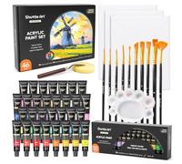 Shuttle Art 46PCS Kit Pintura Acrílica, 30 Colores Tubo (12ml) de Acrilicos para Pintar Incluye 10 Pinceles y 3 Lienzos, Pigmentos No Tóxicos, Pintura Acrilica Manualidades Ideal en Lienzo,Tela,Vidrio