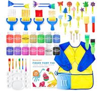 Shuttle Art 46PCS Set Pintura de Dedos para Niños Lavable, 14 Colores (60ml) Pintura Dedos Bebe No Toxica y Bloc de Pintura, Esponja, Pinceles, Kit de Pintura para Dedos para Educación Preescolar