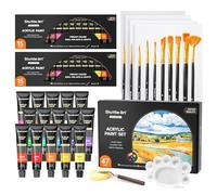 Shuttle Art 47 Pack Kit Pintura Acrílica, 15 Colores (12ml, 2Pack) Tubo de Pintura Acrílica Manualidades con 10 Pinceles, 4 Lienzos, Paleta, Pinturas Acrilicas para Lienzos Tela para Niños Adultos
