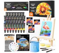 Shuttle Art 54 Pack Kit Pintura Acrílica con 30 Tubos 12ml Pintura Acrílica, Caballete de Madera, Lienzo para Pintar, Pinceles, Paleta, Pinturas para Niños Adultos, Pintura para Tela, Lienzos