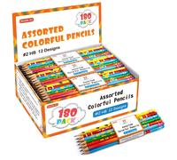 Shuttle Art Assorted Colorful Pencils, 180 Pack Kids Pencils Bulk with 12 Designs, 2 HB, Pre-sharpened Awards and Incentive Pencils for Kids School H