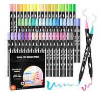 Shuttle Art Bolígrafos de pincel pastel, 56 bolígrafos para colorear pastel, marcadores de pincel de doble punta con punta fina, bolígrafos de punta de fieltro para adultos, libros de colorear