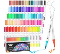 Shuttle Art Juego de 120 bolígrafos de colores con 1 libro para colorear, delineador de pincel marcador de pincel de doble punta para niños, adultos, caligrafía, letras, diario, garabatos