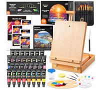 Shuttle Art Juego de pintura acrílica, paquete de 59 suministros de pintura profesional con caballete de mesa de madera, pintura acrílica de 30 colores, lienzo, pinceles, paleta, kit completo de