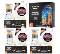 Shuttle Art Kit Caballete Pintura 87 Piezas, Maletín Pintura con 15 Colores de Pinturas Acrilicas x3, 3 Caballetes, Lienzos, Pinceles, Paletas para Niños Adultos Principiantes