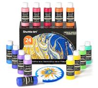 Shuttle Art Kit Pintura Acrílica Pouring Metálicas, 24 Colores Metálicos (60ml) Pinturas Acrílicas Fluida con Aceite de Silicona, Pintura Acrílica Líquida para Lienzo,Papel,Roca,Estatua,Manualidades