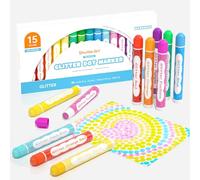 Shuttle Art Marcador de Puntos Lavable, 15 Colores de Purpurina Rotuladores Lavables No Tóxico a Base de Agua, Dot Markers para Educación Preescolar