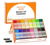 Shuttle Art Paquete de 304 marcadores lavables, 16 colores surtidos, punta cónica de línea ancha, marcadores grandes a granel con una caja, tapas adicionales, suministros escolares para el aula para