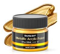 Shuttle Art Pintura Acrílica Dorada Metálica, 100ml en Tarro - Pintura Dorada para Metal, Acrílicos Metálicos Dorados, No Tóxica para Lienzo, Madera, Tela y Manualidades