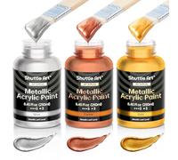 Shuttle Art Pintura Acrílica Metálica & Plata & Bronce, Set de 3x250ml - Pintura Dorada y Plateada, Acrilicos para Pintar No Tóxicos para Lienzo, Madera, Tela