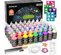 Shuttle Art Pintura Textil 3D Permanente (30ml), 45 Colores Pintura de Tela Permanente 3D con Pinceles, Paleta, Rotuladores para Tela, Colores Purpurina, Metálicos, Pintura para Tela Textil T-shirt