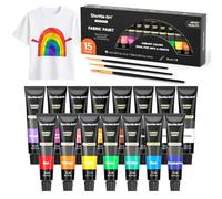 Shuttle Art Pintura Textil Permanente y Lavable, 15 Colores 12ml Pintura para Tela en Botellas con Pinceles, Paleta, Plantillas, Pintura Textil No Tóxica para T-shirt, Zapatos, Jeans, Bolsos, DIY