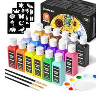 Shuttle Art Pintura Textil Permanente y Lavable (60ml), 18 Colores Pintura para Tela en Botellas con Pinceles, Paleta, Plantillas, Pintura Textil No Tóxica para T-shirt, Zapatos, Jeans, Bolsos, DIY