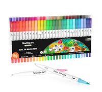 Shuttle Art Rotuladores de doble punta, 56 colores, punta de pincel, marcadores de dibujo con punta fina de 0,4 mm, juego de bolígrafos para libros de colorear para adultos, suministros de arte