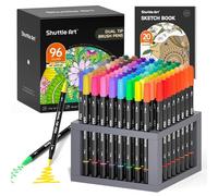 Shuttle Art Rotuladores de doble punta, juego de 96 colores de punta fina y de punta de pincel con soporte para bolígrafo y 1 libro para colorear, bolígrafos de fieltro para adultos y niños, para