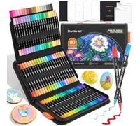 Shuttle Art Rotuladores de pintura acrílica de doble punta de 80 colores, punta de pincel y punta fina para roca, cerámica, madera, lienzo, plástico, vidrio, piedra, caligrafía, tarjetas, manualidades