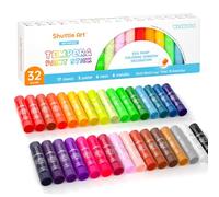 Shuttle Art Tempera Solida en Barra, 32 Colores Tempera Sólidos, Secado Súper Rápido, No Tóxico, Pinturas Temperas Funciona Genial en Papel Madera Vidrio Cerámica Lienzo