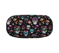 SHuWeiD Bolsa de almacenamiento de bolígrafos con estampado de calavera y azúcar, bolsa portátil de almacenamiento de cosméticos para viajes, artículos esenciales de viaje, Negro, One Size