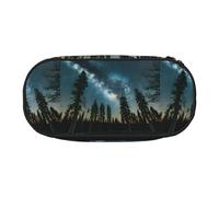 SHuWeiD Bolsa de almacenamiento de bolígrafos con estampado de cielo nocturno con árboles, bolsa de almacenamiento de cosméticos portátil para viajes, artículos esenciales de viaje, Negro, One Size