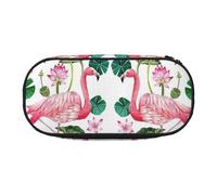 SHuWeiD Bolsa de almacenamiento de bolígrafos con estampado de hojas redondas de flamenco, bolsa de almacenamiento portátil para cosméticos, artículos esenciales de viaje, Negro, One Size