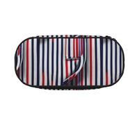 SHuWeiD Bolsa de almacenamiento para bolígrafos, diseño de rayas rojas, azules, blancas y grises, bolsa de almacenamiento portátil para viajes, artículos esenciales de viaje, Negro, One Size