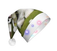 SHuWeiD Bonitos sombreros de Papá Noel con estampado de perro Bichon Frise, sombrero de franela de Navidad con luces LED, accesorio de fiesta de vacaciones