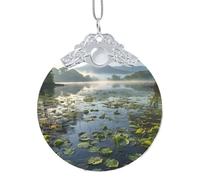 SHuWeiD Colgante redondo de cristal con estampado de lago pacífico con cadena, colgante decorativo de Navidad para interiores o exteriores