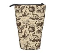 SHuWeiD Estuche retráctil vertical con estampado de sombrero de bruja, apto para bolígrafos, cosméticos y pequeños elementos esenciales, uso diario