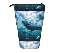SHuWeiD Estuche retráctil vertical con estampado de tiburones, apto para bolígrafos, cosméticos y pequeños elementos esenciales, uso diario, Negro, One Size, Moda